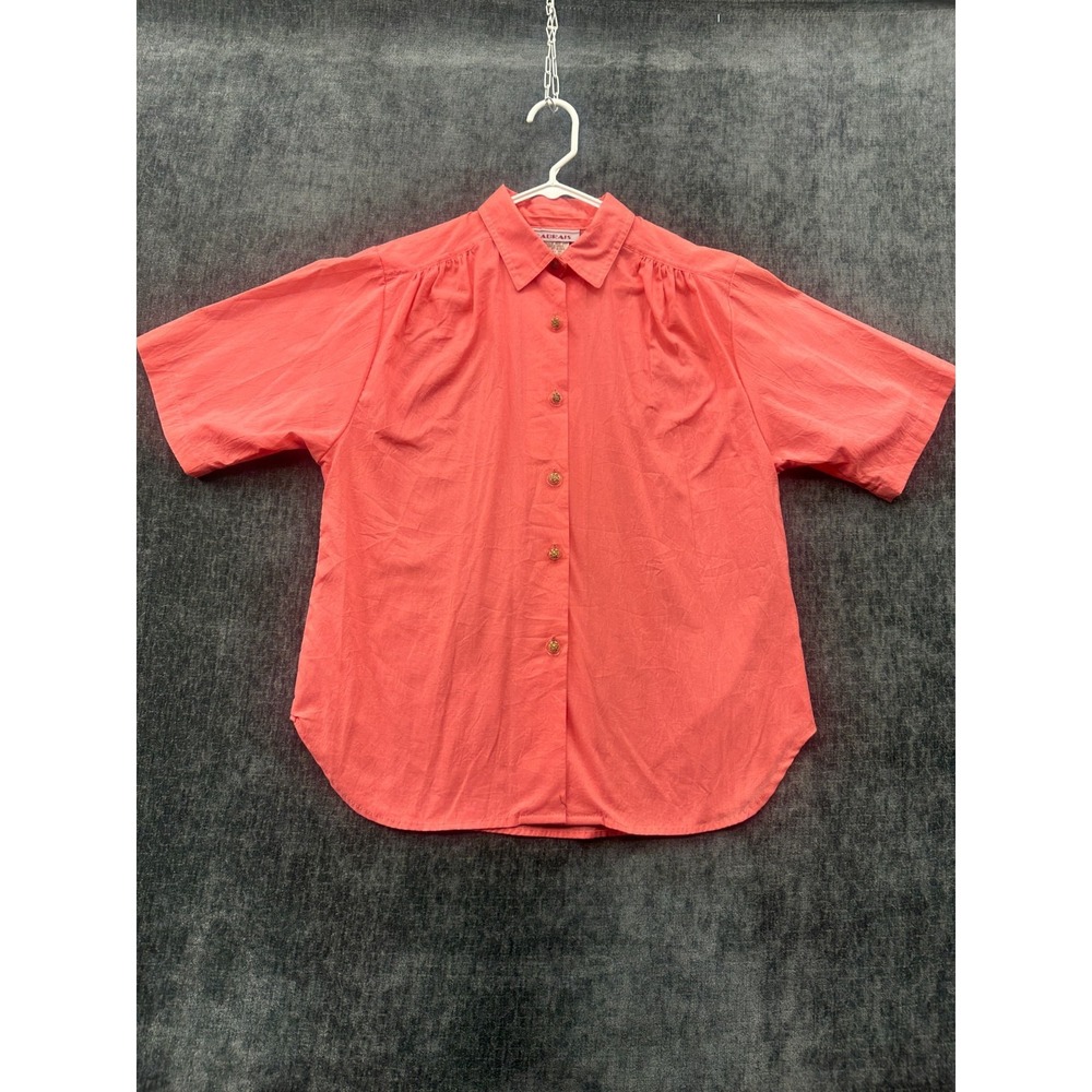 Cabrais Shirt Womens 14‎ Coral Pink Pleated Collared Shirttail Hem Button Up